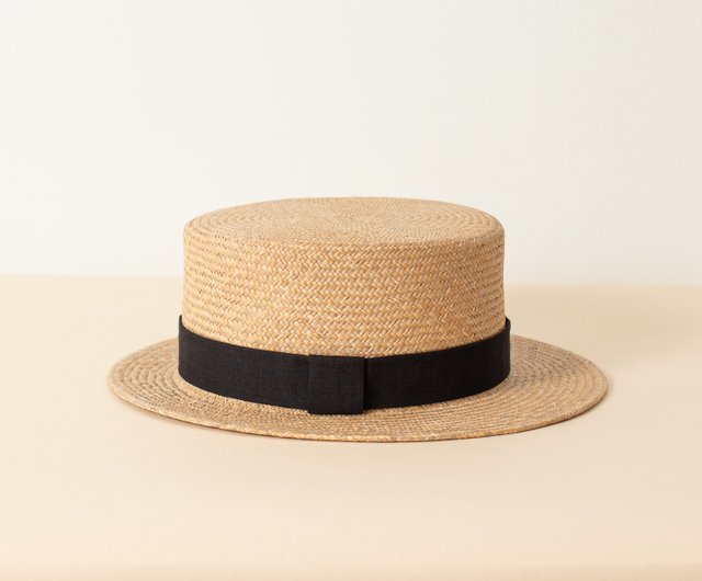 Short-brim boatman hat/rush weave/adjustable hat girth