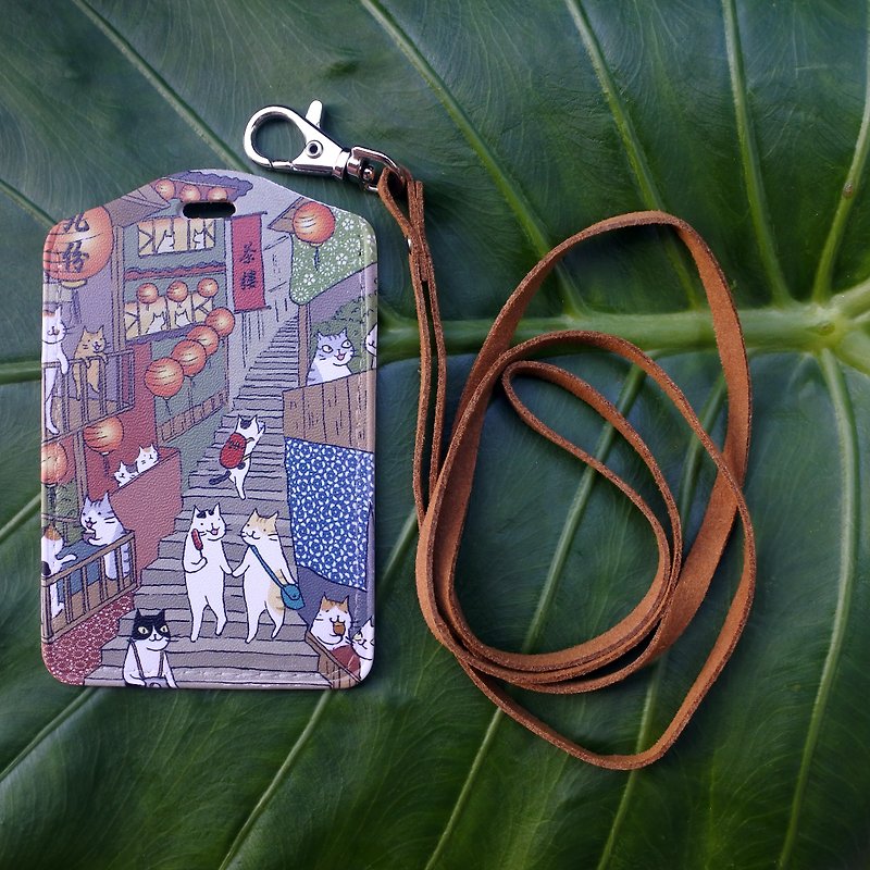 Three Cats Shop ~ Jiufen Mountain City Tickets (Illustrator: Miss Cat) - ID & Badge Holders - Genuine Leather Multicolor