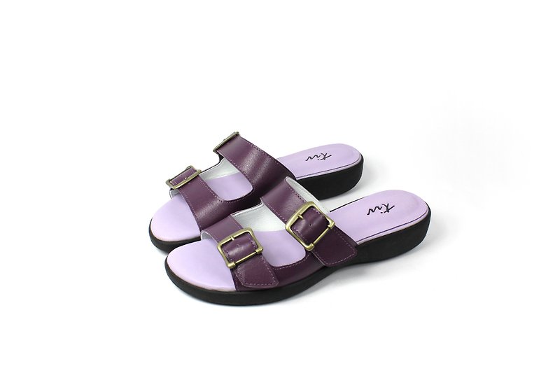 หนังแท้ รองเท้าแตะ สีม่วง - Purple comfortable leather slippers