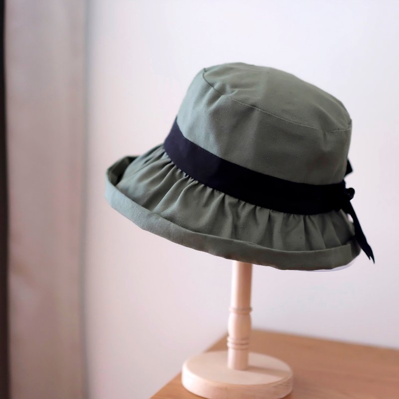 Japanese style Khaki curling double-sided fisherman hat/military green