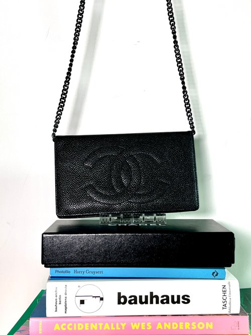 RARE TO GO VINTAGE 日出中古研究所 | 中古名牌選品店 Chanel黑色荔枝皮口金錢包長夾小手袋 保卡 原裝盒 送肩帶 中古