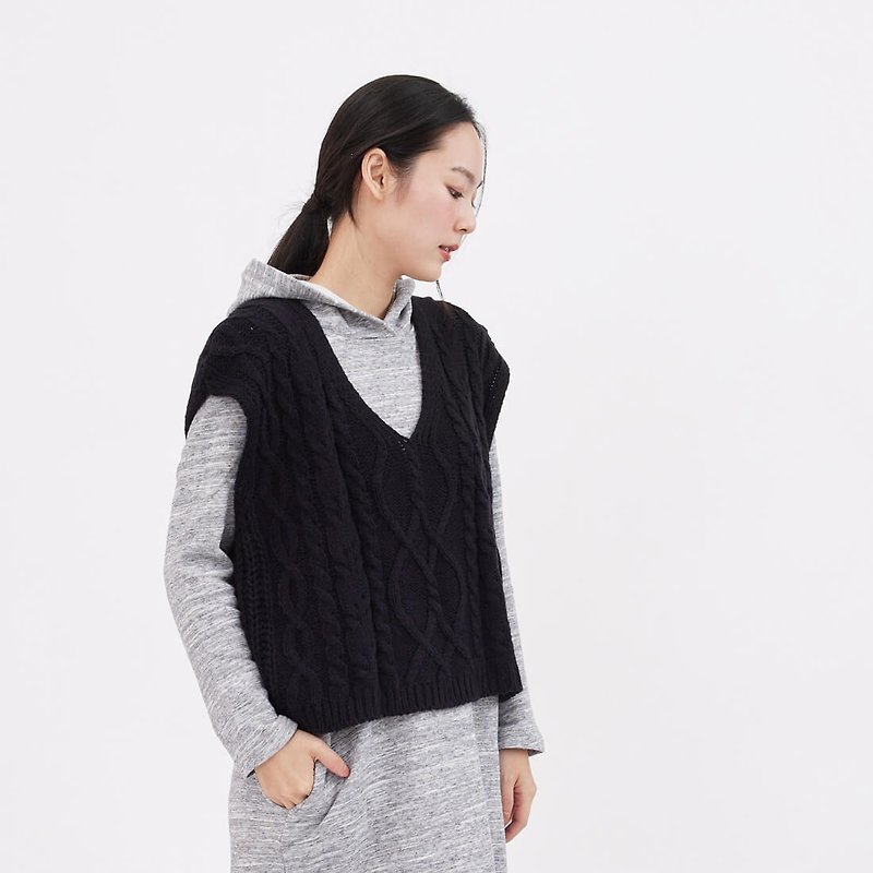 Gina Pullover V Neck Knit Vest/ Black - Women's Sweaters - Polyester 
