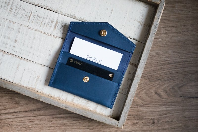 快速出貨丨紺藍信封雙層名片夾丨客製壓字丨畢業紀念 - 卡片套/卡片盒 - 真皮 藍色