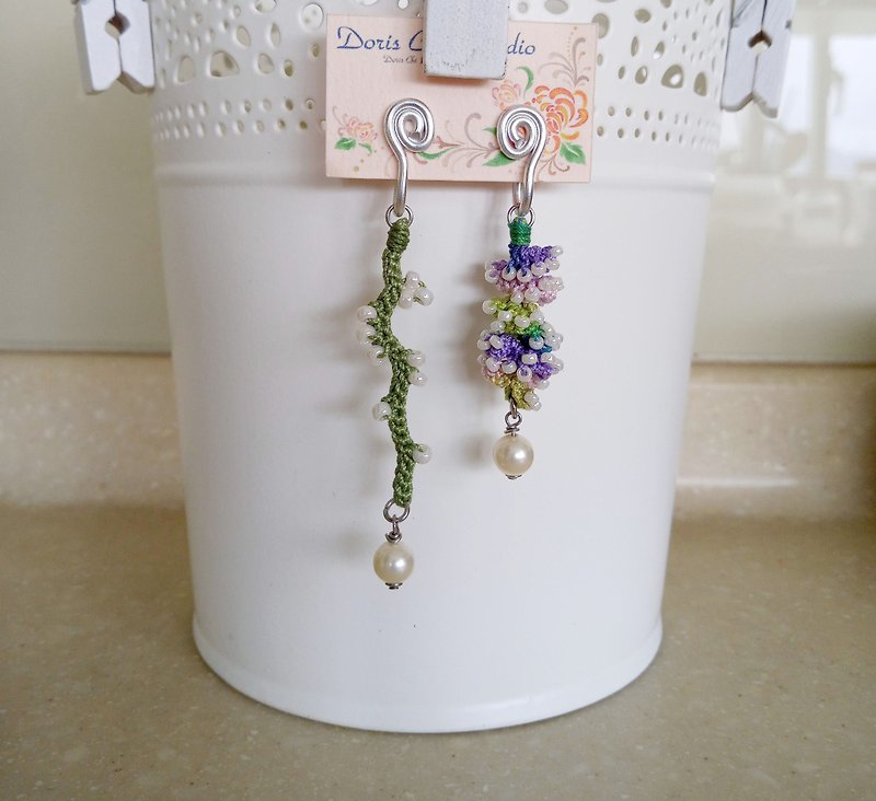 Crochet Lace Jewelry (Style 11-c) Clip Earrings - Earrings & Clip-ons - Cotton & Hemp Multicolor