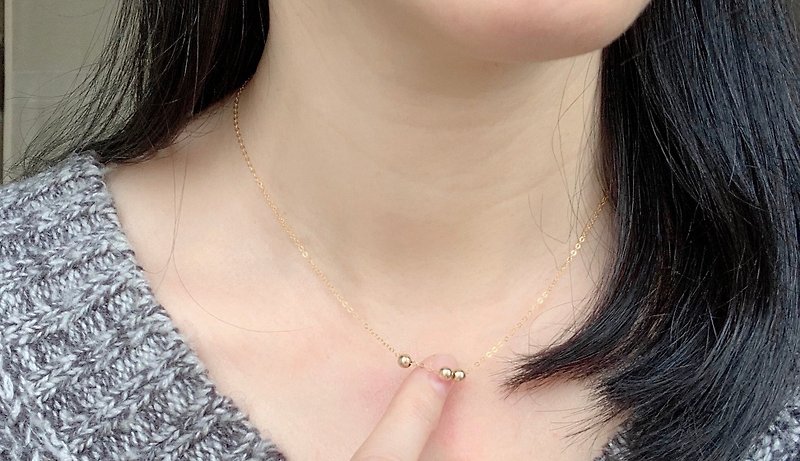 14KGF-4mm Note Gold Bead Necklace Clavicle Chain Washing Not Fading Not Allergic