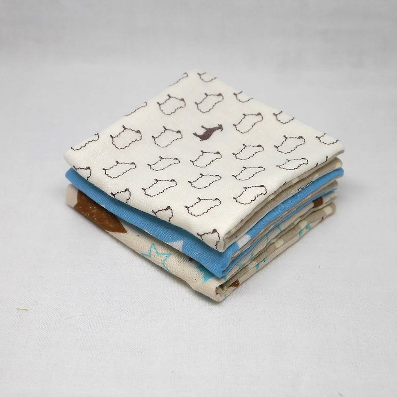Japanese Handmade 6 layer of gauze mini-handkerchief/ 3 pieces in 1unit - スタイ - コットン・麻 ブルー