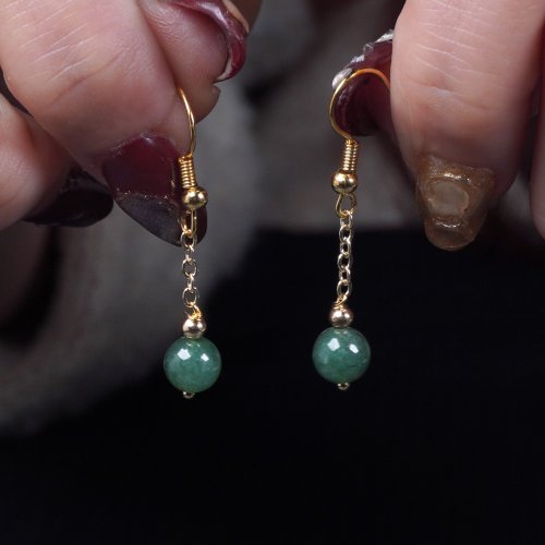 瓔珞珠寶盒 E.L.Jewelry Box 滿綠翡翠圓珠耳環 14K包金 | 天然緬甸玉A貨翡翠 | 送禮