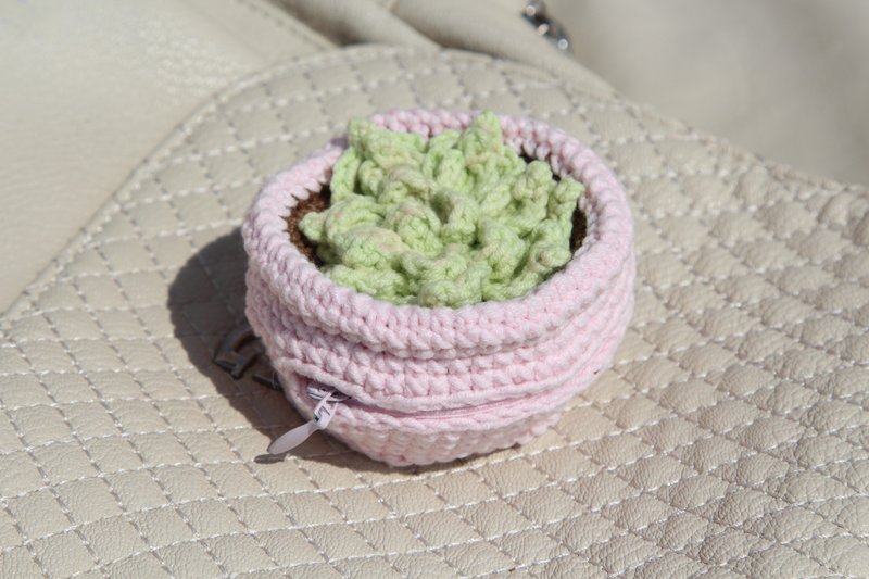 Succulents pot luggage bag organizer. Jewelry storage. Zip pouch. - กระเป๋าเครื่องสำอาง - ผ้าฝ้าย/ผ้าลินิน สึชมพู