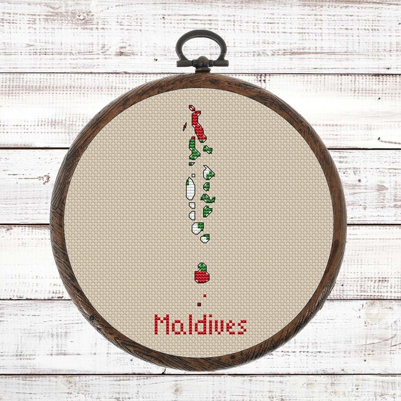 Maldives Cross Stitch Pattern, Island Map Embroidery, Travel Lover Gift Xstitch - 手工藝教學/工具書 - 其他材質 