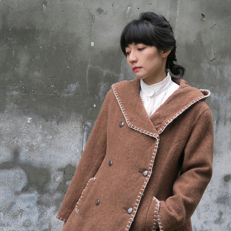 Vintage 100% wool coat lapel Nippon forest wind - เสื้อแจ็คเก็ต - ขนแกะ 