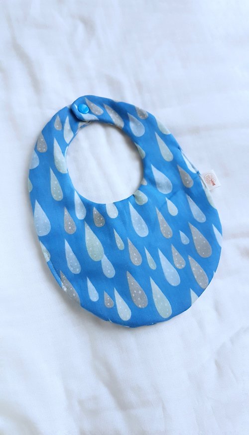 Akpn手作宣言 雨滴-藍色八重紗100%cotton雙面蛋型圍兜.口水巾