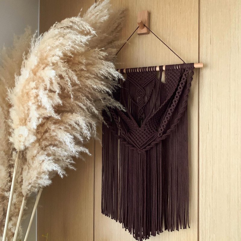 Macrame 對稱大型精緻編織掛飾 - 壁貼/牆壁裝飾 - 棉．麻 咖啡色