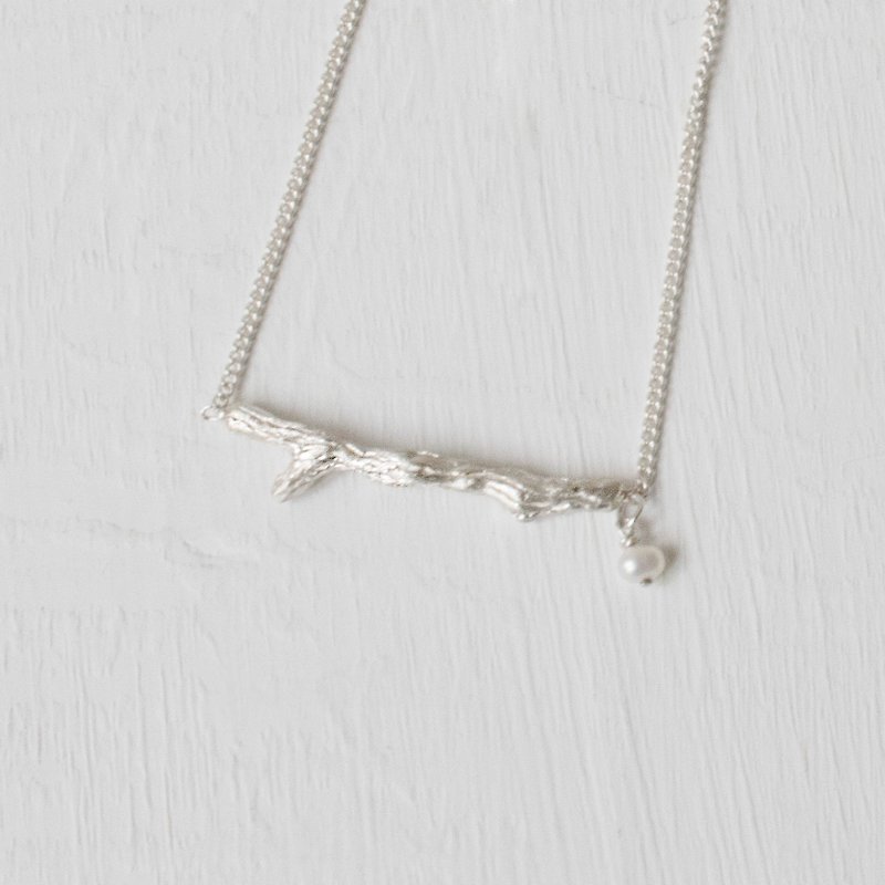 Lucky branch necklace with small pearl- Silver - Collar Necklaces - Other Metals Silver