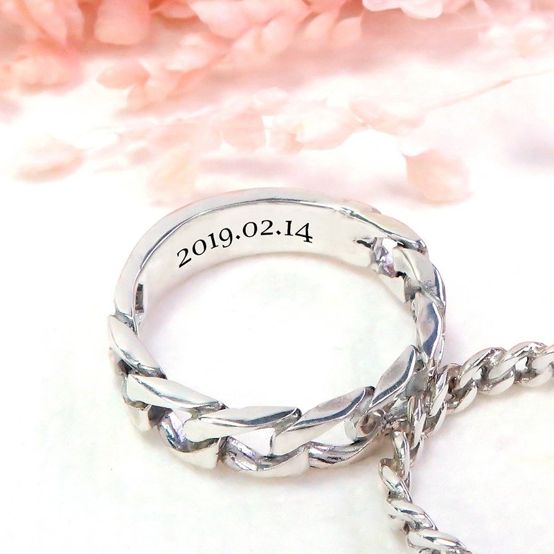 Heart Linked Chain Ring Series Men-Lettering Chain Ring Sterling Silver Customized Ring (Single - General Rings - Sterling Silver Silver