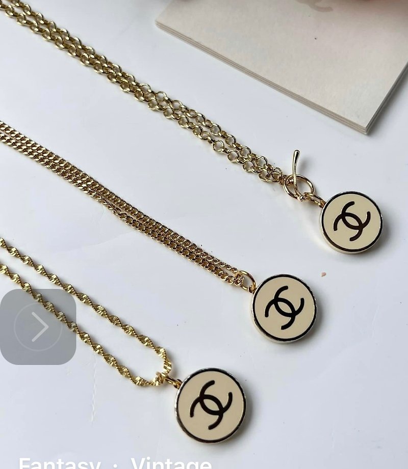 Old new work powder gold CC Logo button necklace Reworked necklace three choices - Necklaces - Other Metals 