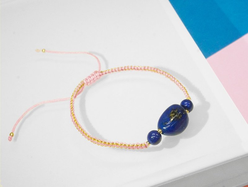Edith & Jaz • Free Form Lapis with Pink Cord Bracelet - Bracelets - Gemstone Blue