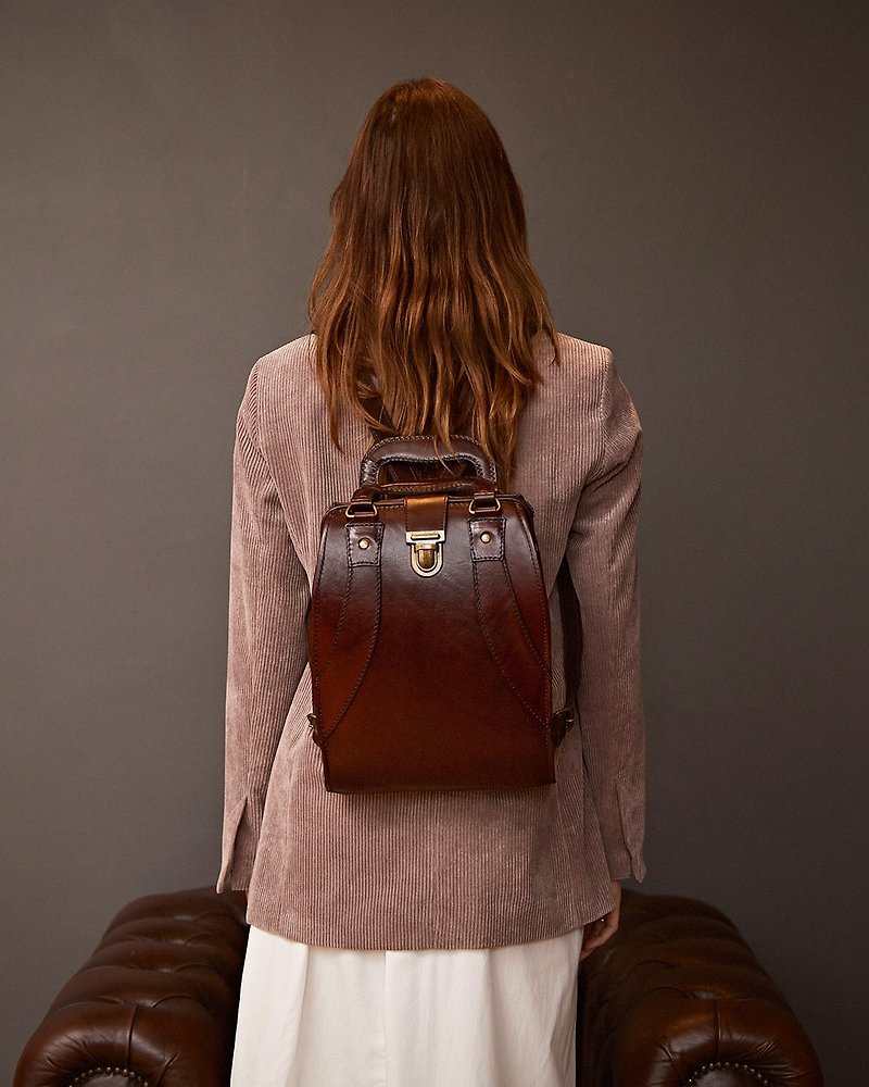 JAQUELINE Vintage Leather Backpack Brown - Backpacks - Genuine Leather Brown