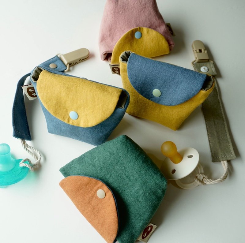 Contrast color pacifier storage bag + pacifier chain - ขวดนม/จุกนม - ผ้าฝ้าย/ผ้าลินิน หลากหลายสี