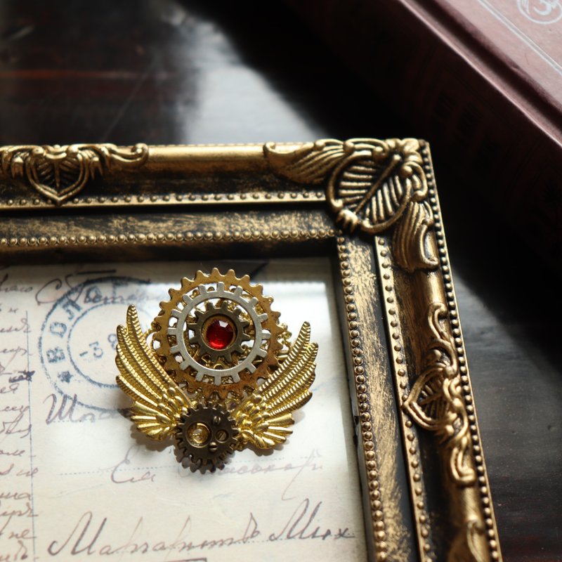 スチームパンク 対称 つばさ ブローチ - ブローチ - 金属 ゴールド