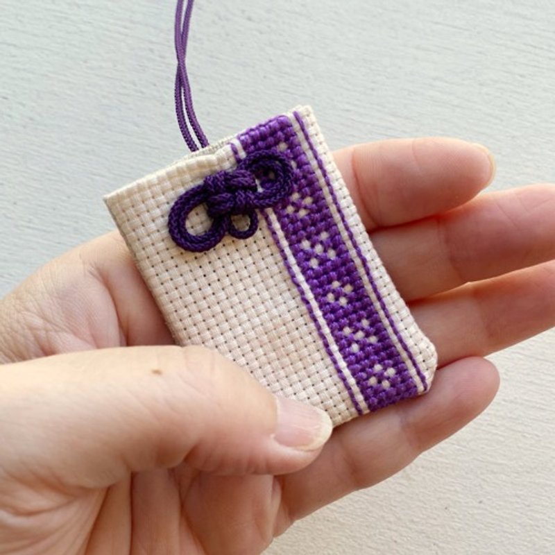 Cross-stitch Mars bag, amulet bag, mincer pattern, purple - Card Holders & Cases - Cotton & Hemp Purple