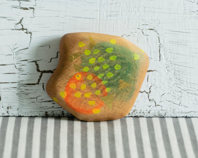 Small Abstract Hand Painted Wood Pocket Mirror (yellow dots) - 彩妝刷具/鏡子/梳子 - 木頭 橘色