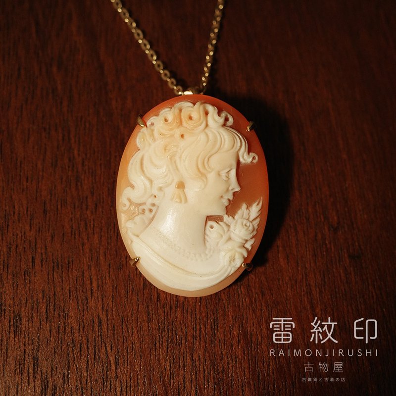 Cameo Shell Relief Handmade Vintage Ladies Profile Classic Antique Necklace Jewelry - สร้อยคอ - เปลือกหอย สีส้ม