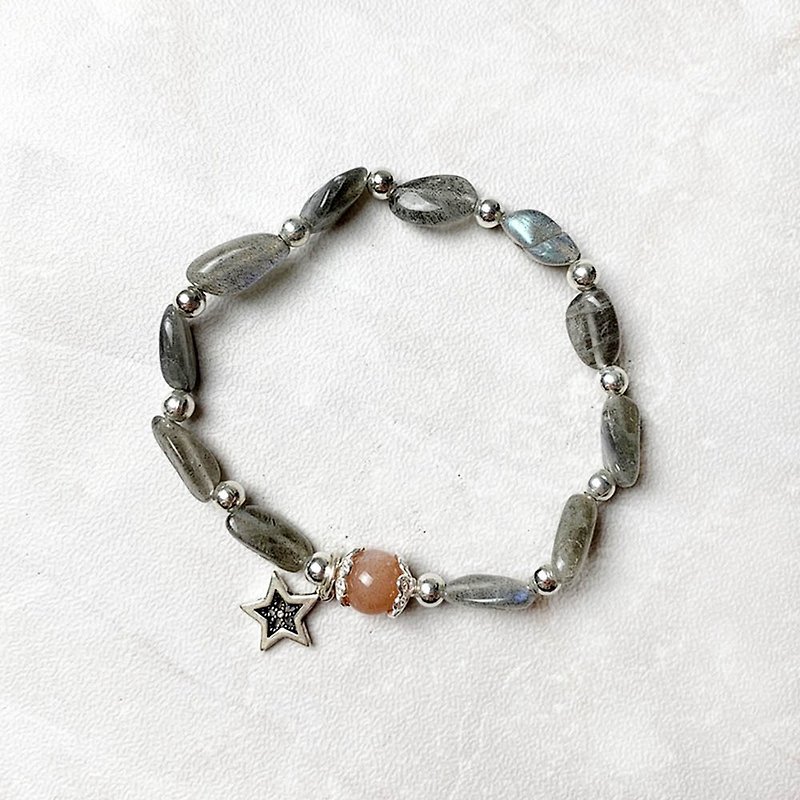 | Bend series | star-shaped sun Stone with gray moonlight (S925 Silver Bracelet x x x handmade custom.) - Bracelets - Gemstone Multicolor