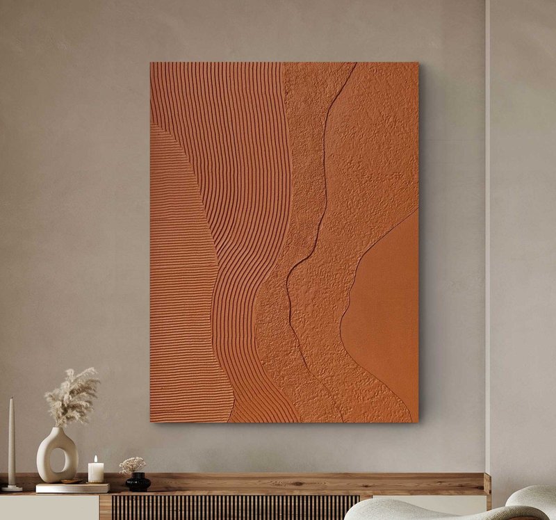 Terracotta Textured Abstract Painting | Scandinavian Wall Art | Orange Nile - 壁貼/牆壁裝飾 - 棉．麻 橘色