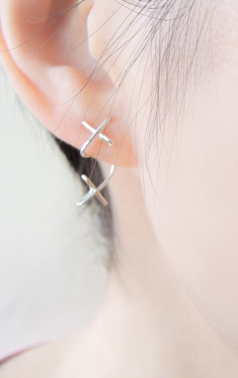 XX ear pin/ Clip-On/detachable/2way/sterling silver/14KGF