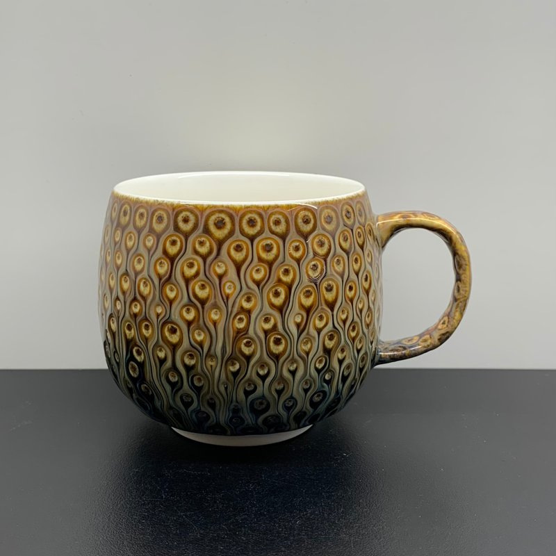 孔雀開屏 咖啡杯 280ml 邱毓寧 鶯歌 A6-01 - 茶壺/茶杯/茶具 - 瓷 多色
