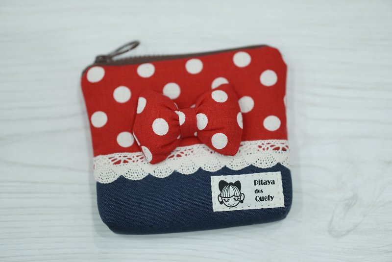 Classic series bow small coin purse Minnie - กระเป๋าใส่เหรียญ - ผ้าฝ้าย/ผ้าลินิน สีแดง