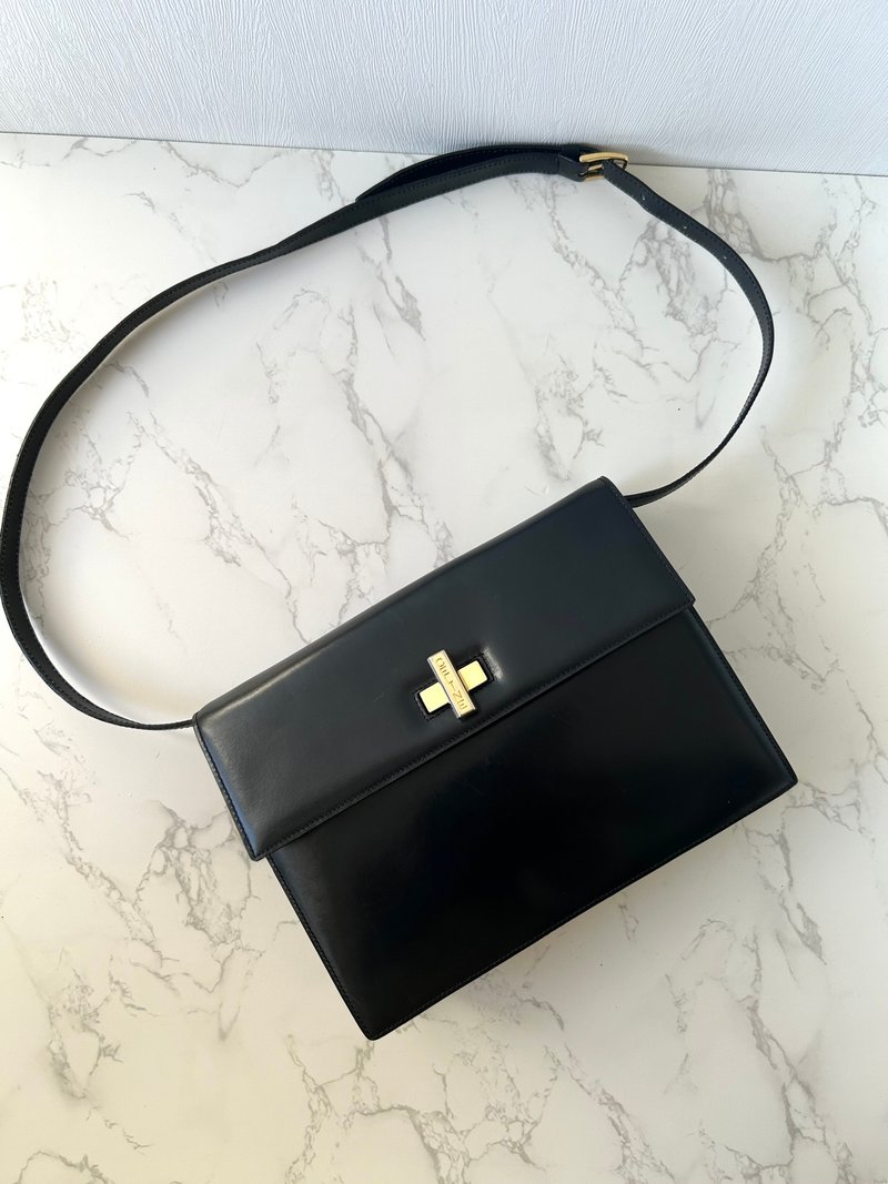 Rare second-hand Celine black cross buckle small box leather shoulder side cross-body backpack handbag - Messenger Bags & Sling Bags - Genuine Leather Black