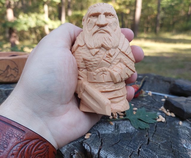 Seated Tyr, Norse God of War Statue - Wood Finish, Celtic God