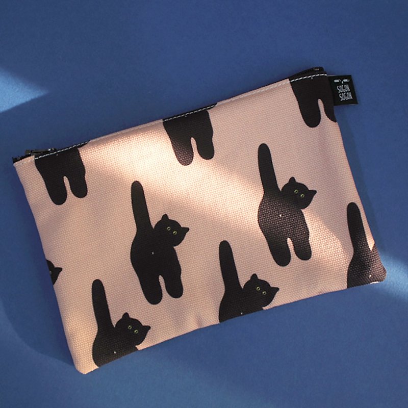 Black cat canvas zipper storage bag - Toiletry Bags & Pouches - Cotton & Hemp Pink