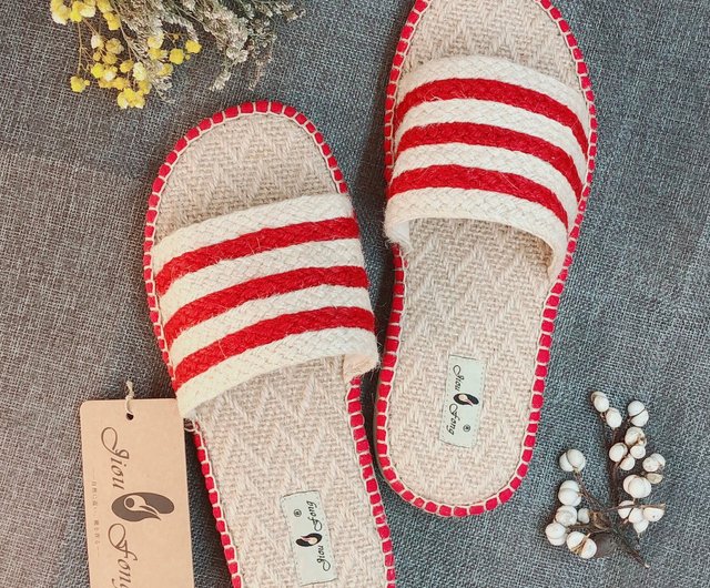 Jiou fong Nanyang style handmade striped linen slippers suitable