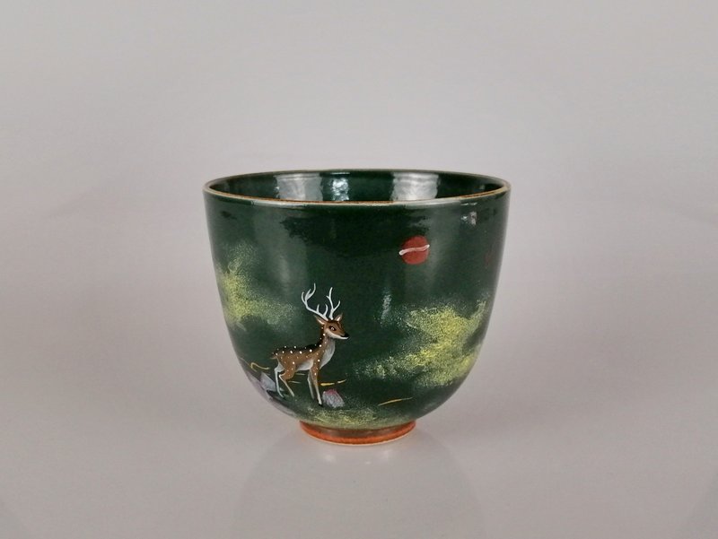 柴燒 手工 手繪 景德鎮 等於堂 綠釉 仙鹿主人杯 - 茶壺/茶杯/茶具 - 瓷 綠色