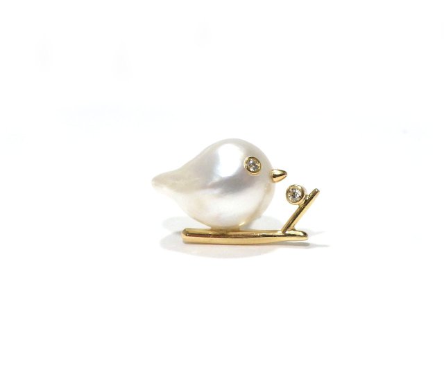 Little bird Pin brooch Lapel pin South sea pearl Diamond 18K