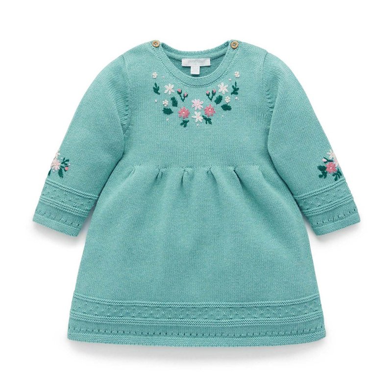 Australian Purebaby organic cotton girls' knitted dress/skirt 12M-5T lake green - Skirts - Cotton & Hemp 