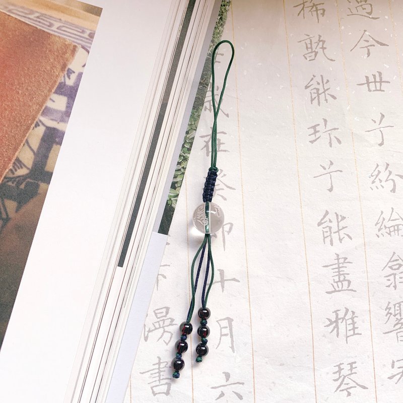 The forest natural white crystal six-character mantra in the book woven mobile phone chain the key to peace and evil - Lanyards & Straps - Crystal Green
