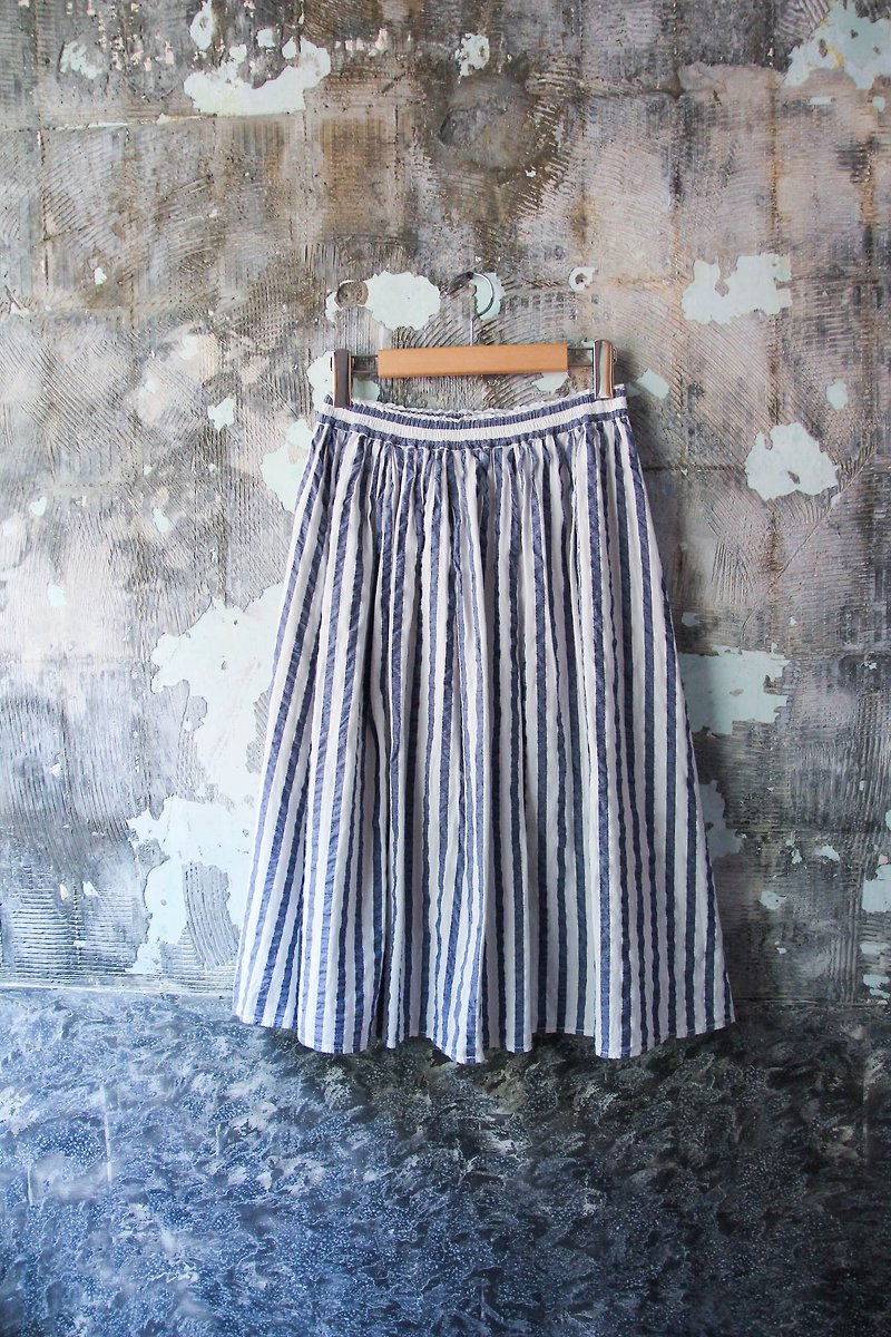 Vintage blue and white straight cotton skirt - กระโปรง - ผ้าฝ้าย/ผ้าลินิน 