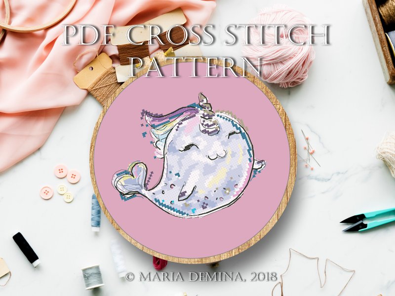 Baby Narwhal PDF cross stitch pattern - DIY 教學/工具書 - 其他材質 