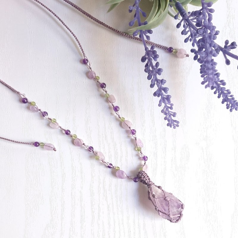 Amethyst wrap weave free size necklace - สร้อยคอ - เครื่องประดับพลอย สีม่วง