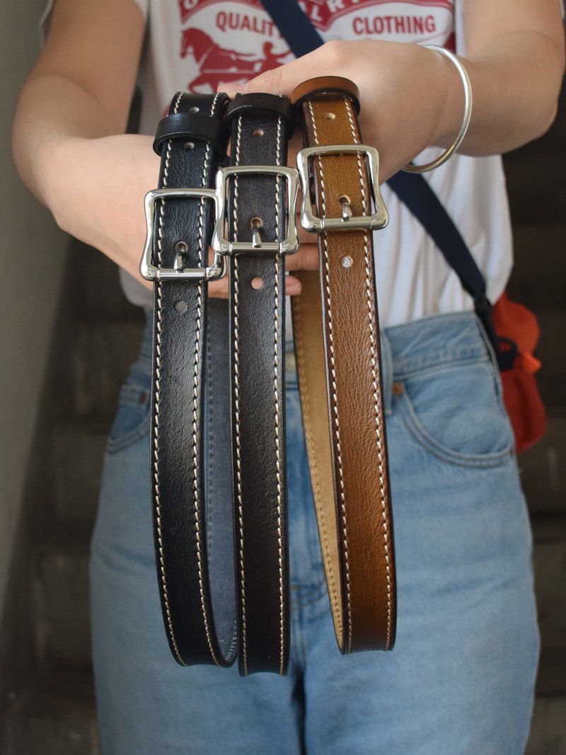 純牛皮復古手工真牛皮帶港風牛仔百搭腰帶簡約女士 - 皮帶/腰帶 - 真皮 黑色