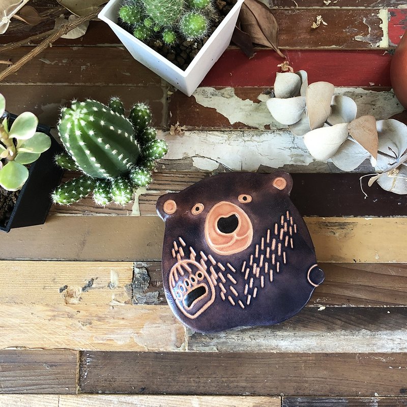 Goat leather coin purse - bear (grey) - กระปุกออมสิน - หนังแท้ สีเทา