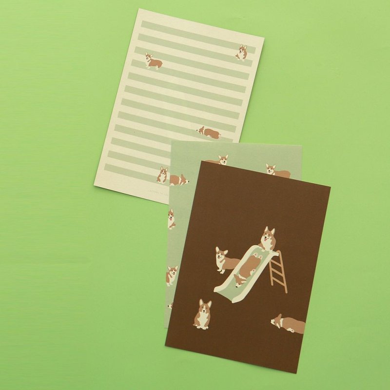 Dailylike 日日美好信封信紙組-17柯基寶寶,E2D60895 - 信封/信紙 - 紙 綠色