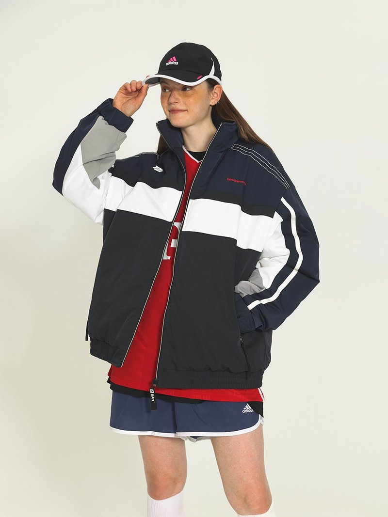 Unvesno (UN) 往日情愫-復古運動藏藍槓條拼接棉服外套  CT-2168 - 男裝外套/大衣 - 棉．麻 藍色