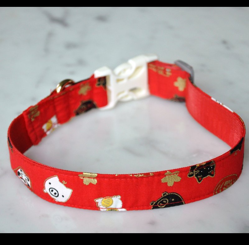 Dog luminous collar Japanese red Dharma cat - ปลอกคอ - ผ้าฝ้าย/ผ้าลินิน สีแดง