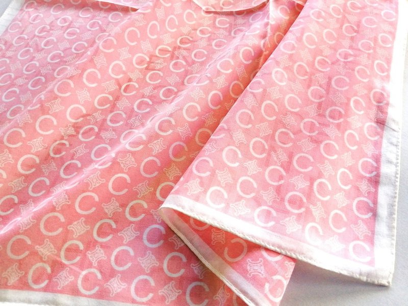 セリーヌ ヴィンテージ ハンカチ ロゴ モノグラム ピンク 23 x 22.5 インチ - スカーフ - コットン・麻 ピンク