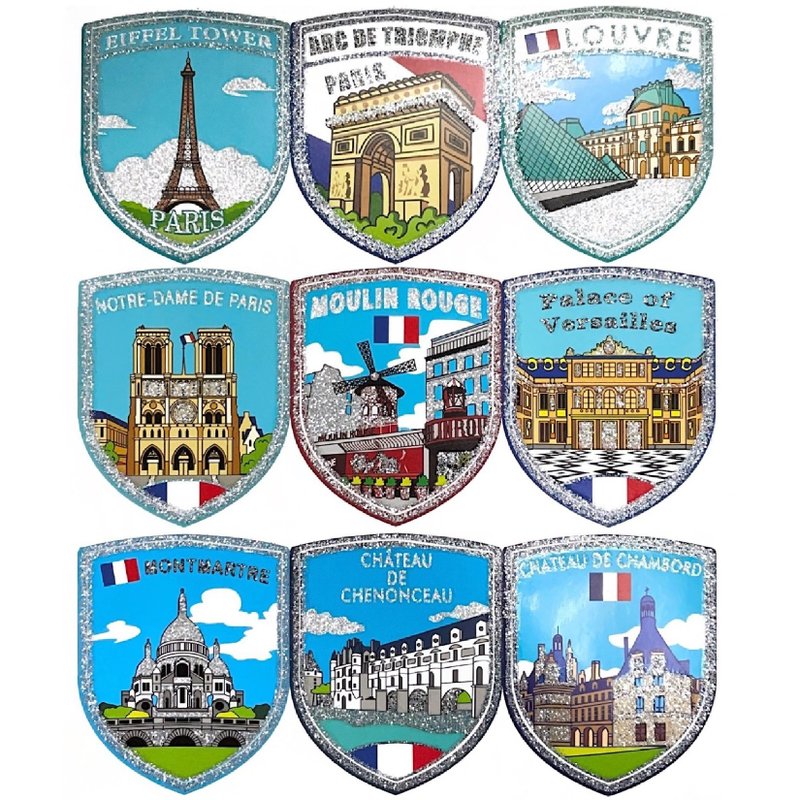 環遊世界系列鍍銀浪漫 法國主題系列貼紙9入 旅遊紀念貼紙 教 - 貼紙 - 紙 多色