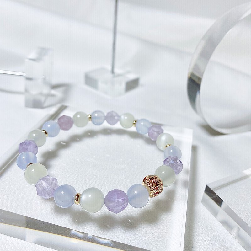 Blue Chalcedony White Moon Lavender Amethyst Bracelet - Bracelets - Crystal Multicolor